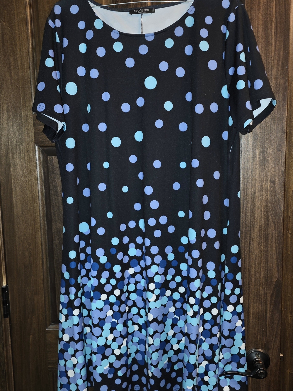 Women's Black Midi Dress with Blue and Purple Polka Dot Ombre